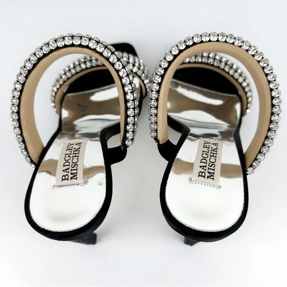 Badgley Mischka Women's Sade Jeweled Double Band Heeled Sandals Black Size 6 - Picture 8 of 12